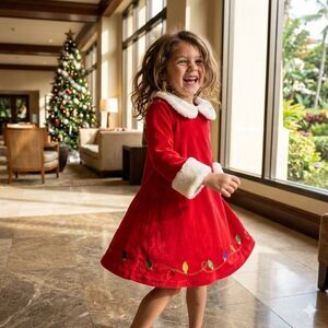 Jac Costumes Red Velvet Dress with White Trim Girls Size 4-6X